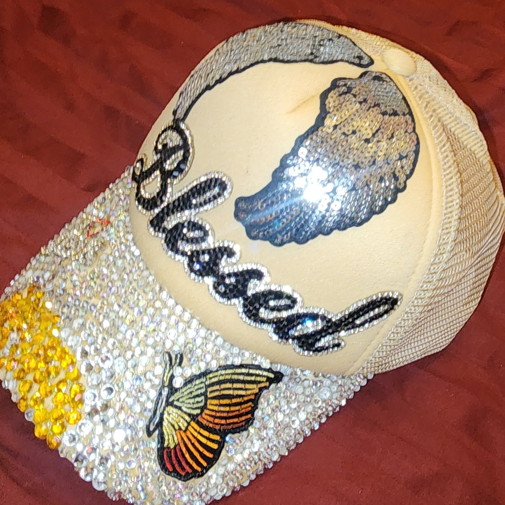 Embellished Cap with Wings and Butterfly